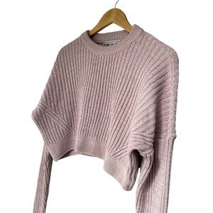 Urban Outfitters Pink Ribbed Cropped Knit Sweater, Oversized, Medium